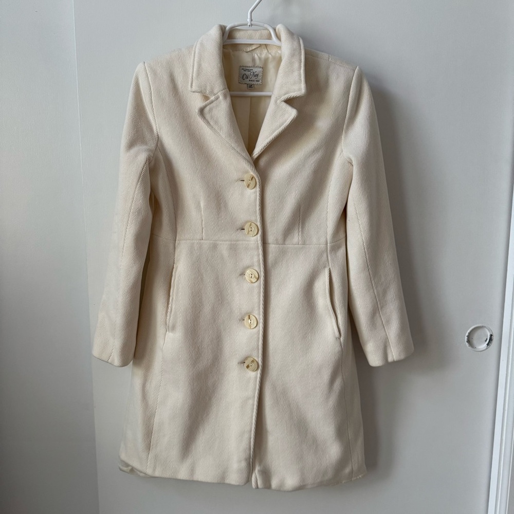 Y2K Classic Old Navy Fully Lined Cream Peacoat Italian Wool Blend - Picture 2 of 15
